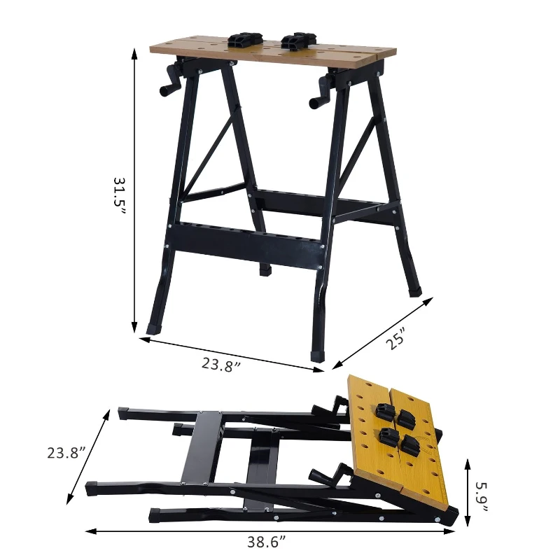 HomCom 25” Adjustable Folding Portable Work Bench and Vise – 385lb Capacity