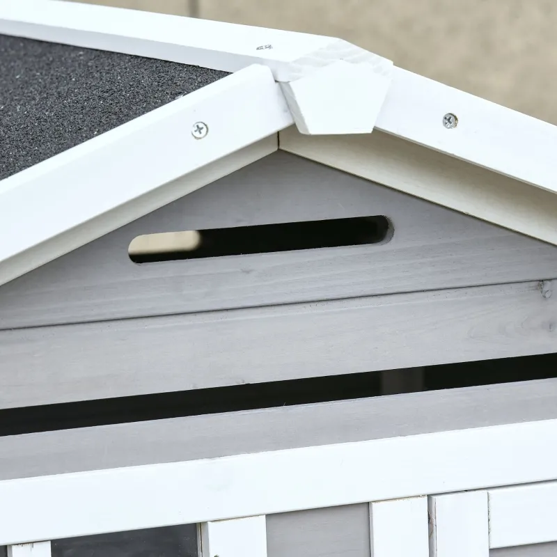 PawHut 76" Wooden Chicken Coop, Outdoor Chicken House Poultry Hen Cage with Outdoor Run, Nesting Box, Removable Tray and Lockable Doors, Grey