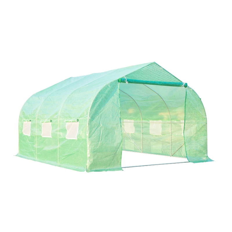 Outsunny 12"x10"x7" Greenhouse Large Portable Walk-in Hot Green House Plant Gardening - Green and Black