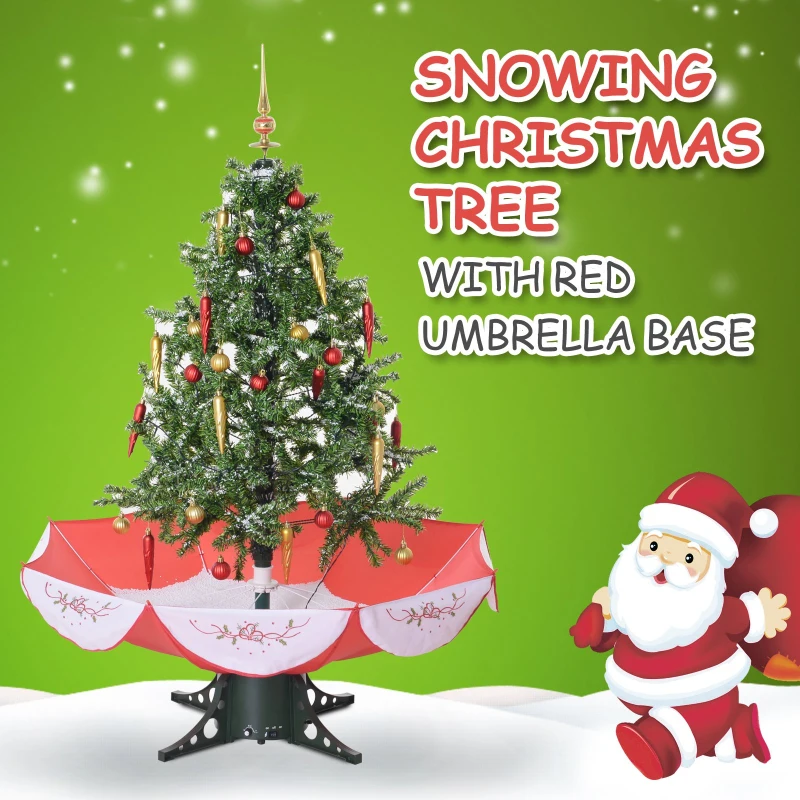 HOMCOM 4.5' Pre-Lit Musical Tabletop Snowing Artificial Christmas Tree with Umbrella Base and Ornaments  Green