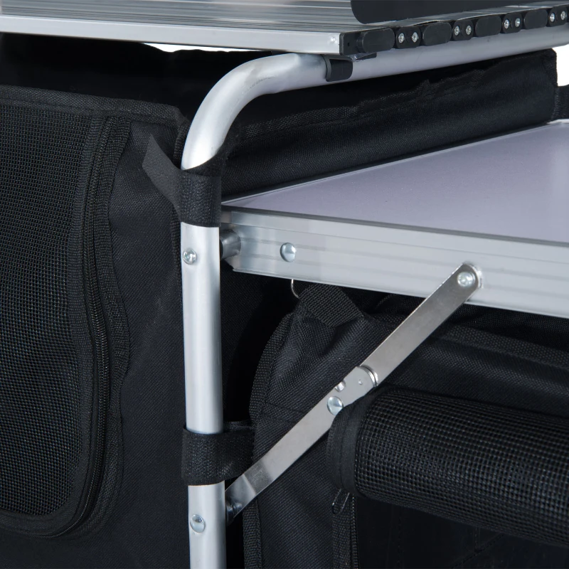 Outsunny 6' Aluminum Portable Fold-Up Camping Kitchen with Windscreen and 3 Enclosed Cupboards