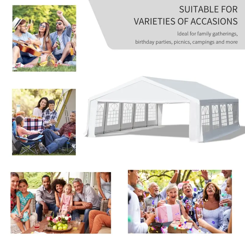 Outsunny 32" x 20" Outdoor Heavy Duty Carport Canopy Gazebo Wedding Party Tent Garage - White