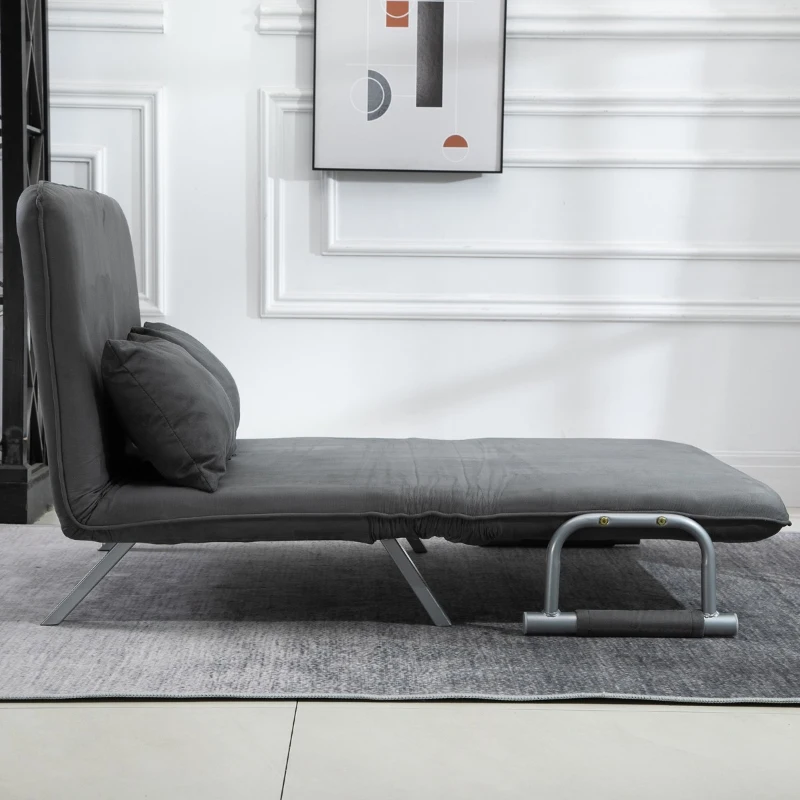 HomCom Twin Size Convertible Sleeper Bed Lounger Chair Faux Suede Microfiber Slip Cover - Gray