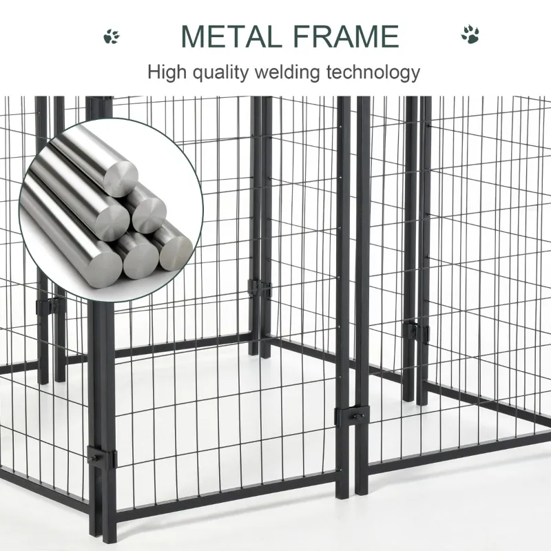 PawHut Outdoor Dog Kennel Run House Crate Cage Enclosure Anti-Sun Roof Patio Pet Shelter - Gray and Black