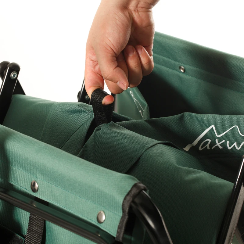 Aosom Utility Folding Wagon Big Wheels Collapsible Outdoor Garden Cart with Steel Structure for Shopping, Fishing, Camping, Beach - Green