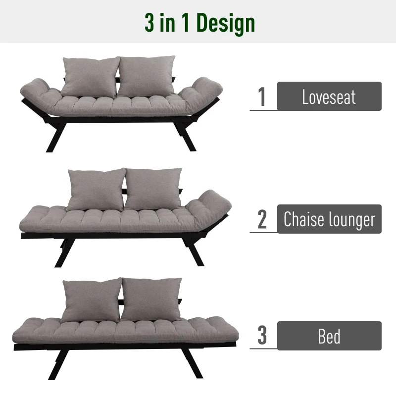 HOMCOM Click Clack Couch Convertible Futon Sleeper Sofa Bed - Modern - Linen Fabric  61" L Light Grey