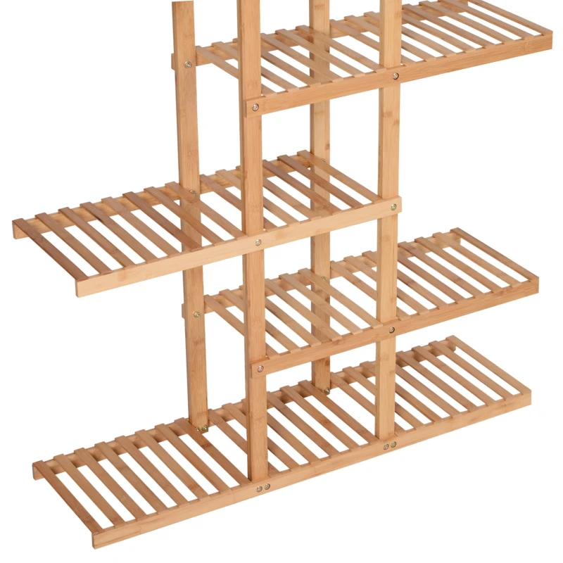 HOMCOM Bamboo Wood Plant Stand Slat Shelf Flower Pots Holder Bathroom Display Rack Utility Storage Shelving Unit Slatted