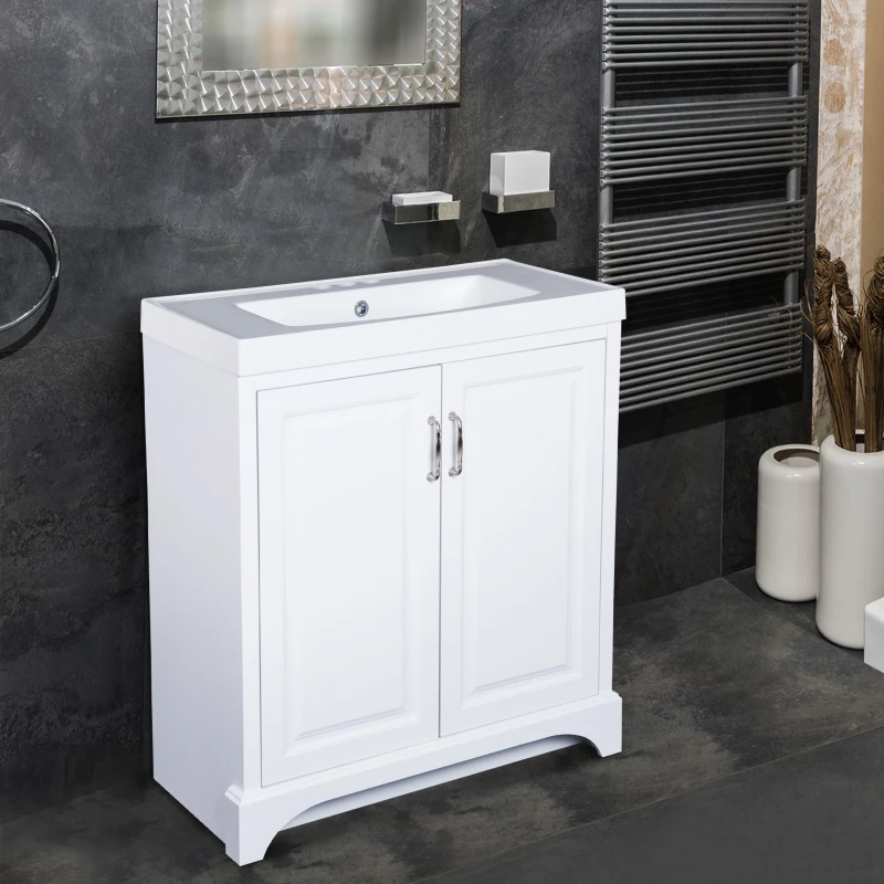 Kleankin 34” Modern Resin Single Resin Sink Bathroom Vanity Set - White