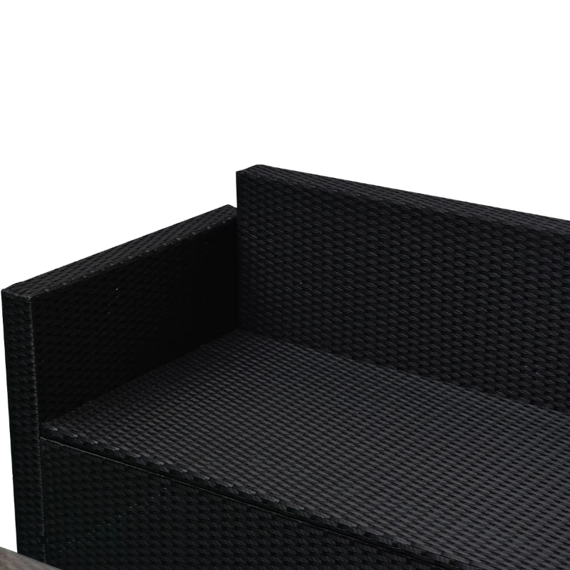 Outsunny 4-Piece Cushioned Patio Rattan Wicker Furniture Set with 2 Chairs, Sectional and Glass Coffee Table - Black