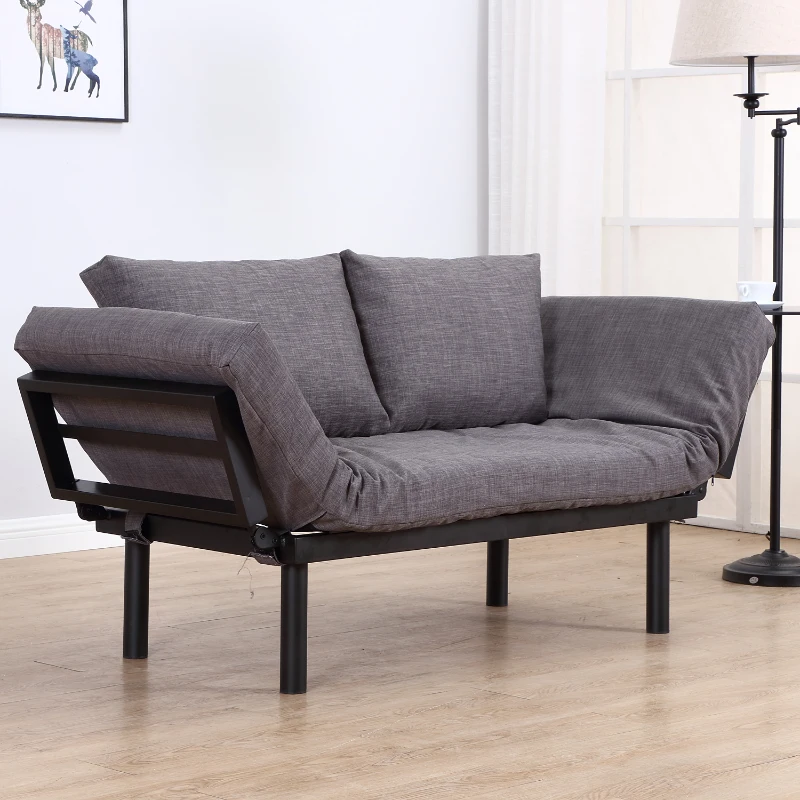 HomCom Single Person Convertible Bed Chaise Lounge Couch Adjustable Padded Lightweight - Gray