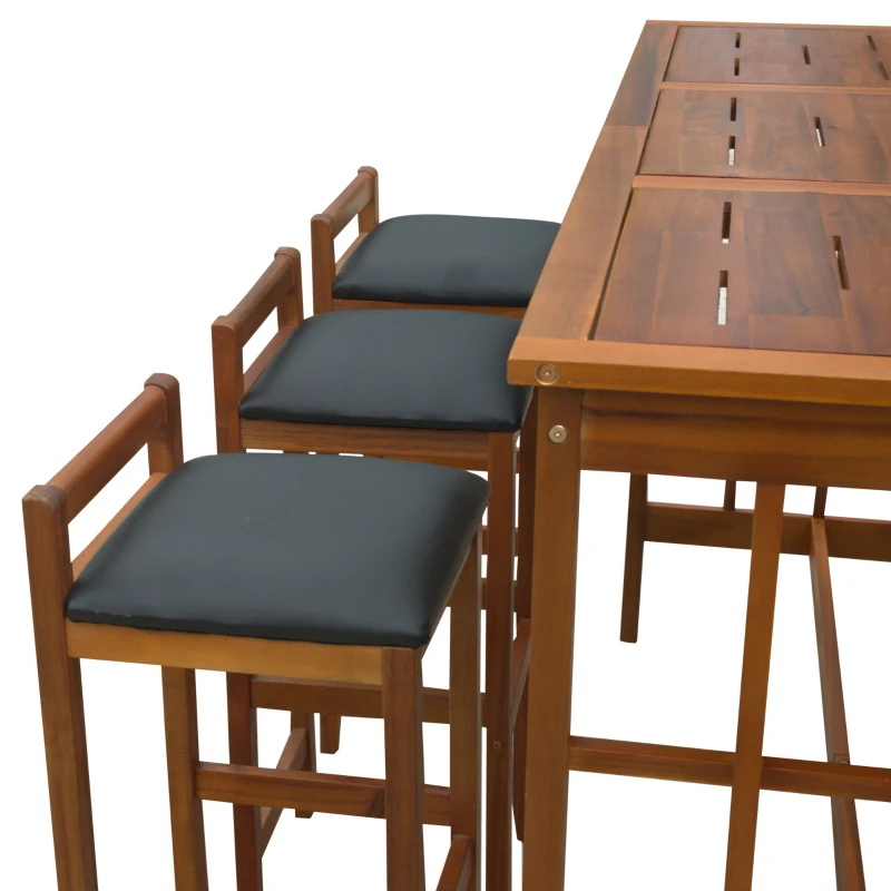 HomCom 7 Piece Acacia Wood Iconic Prairie School Style Bar Height Dining Set - Table/ 6 Stools
