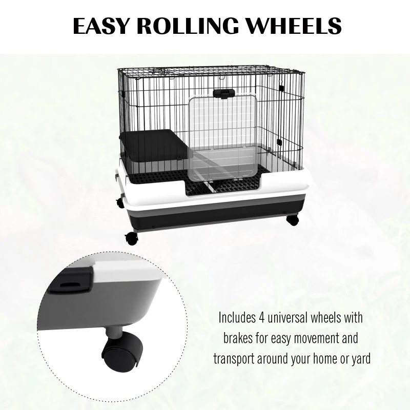 PawHut 32" Indoor Rabbit Cage Small Animal House Habitat with Wheels