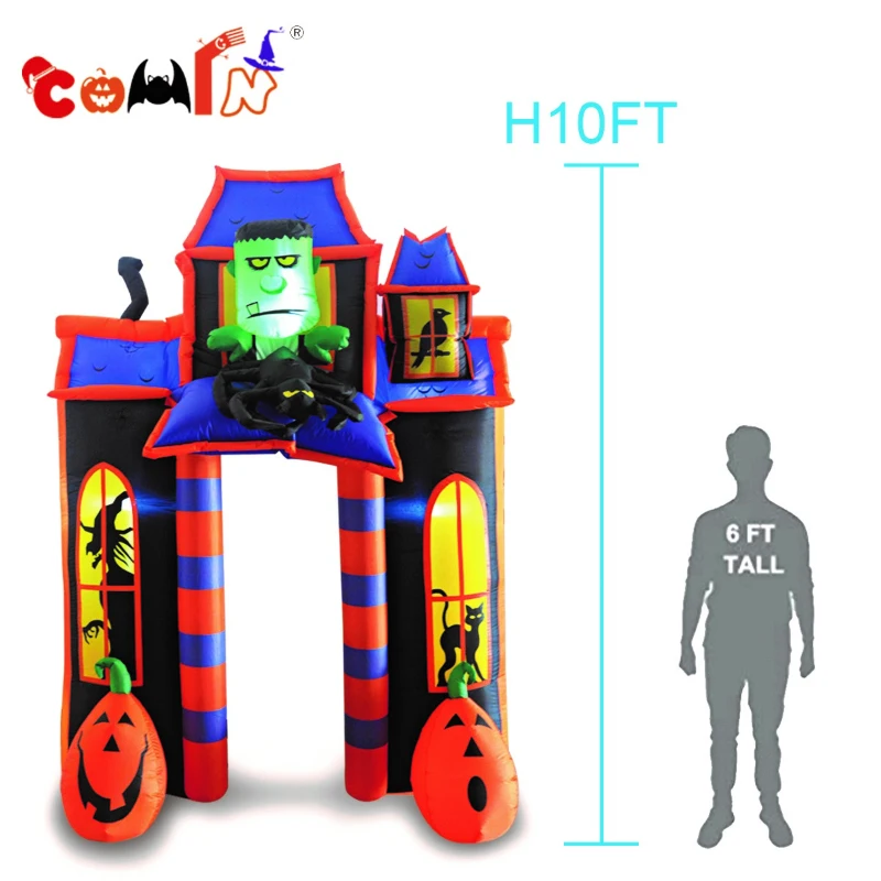 COMIN Halloween Yard Decorations 10 Foot Tall Frankenstein & Pumpkin Inflatable Arch