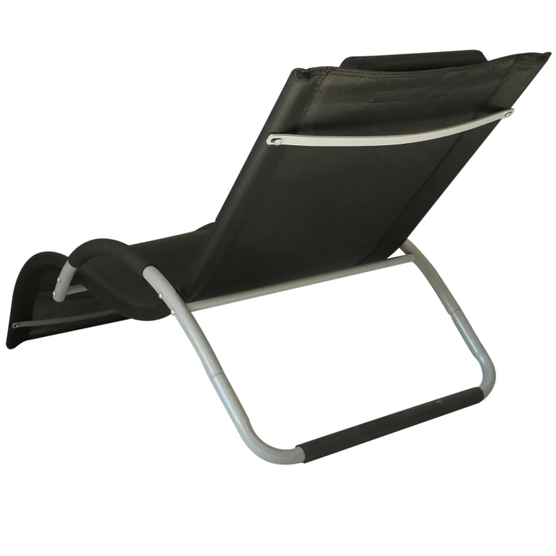 Outsunny Aluminum Mesh Fabric Outdoor Chaise Sun Bathing Lounge Chair - Black