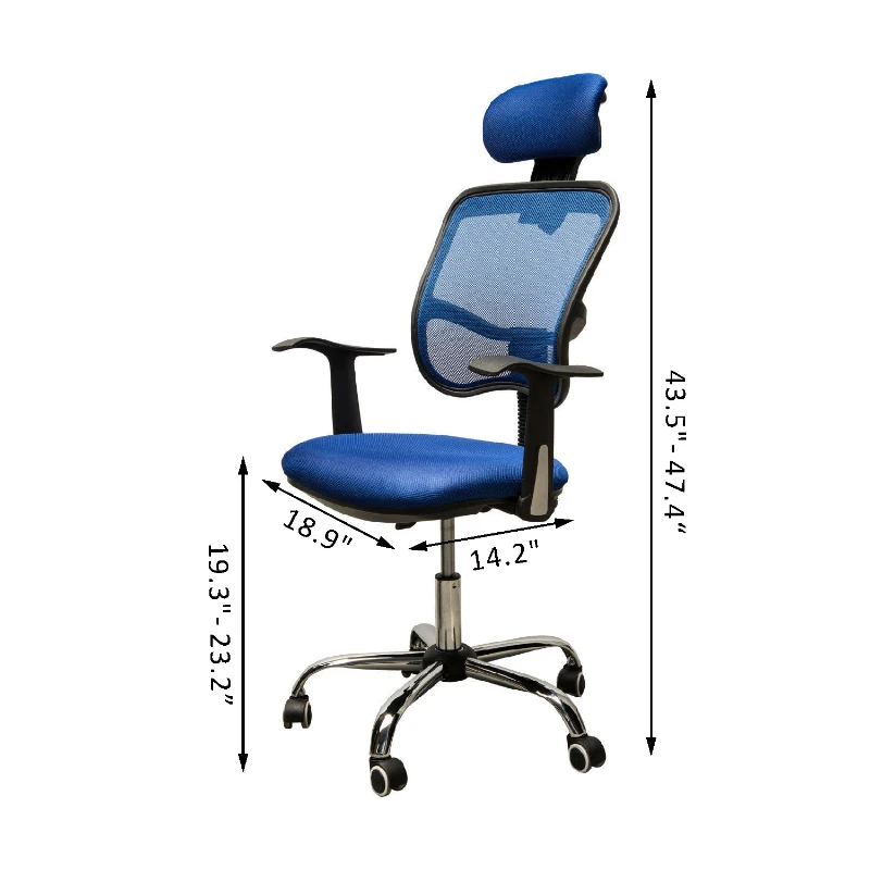 HomCom Adjustable Mesh High Back Computer Desk Office Task Chair w/ Headrest - Blue