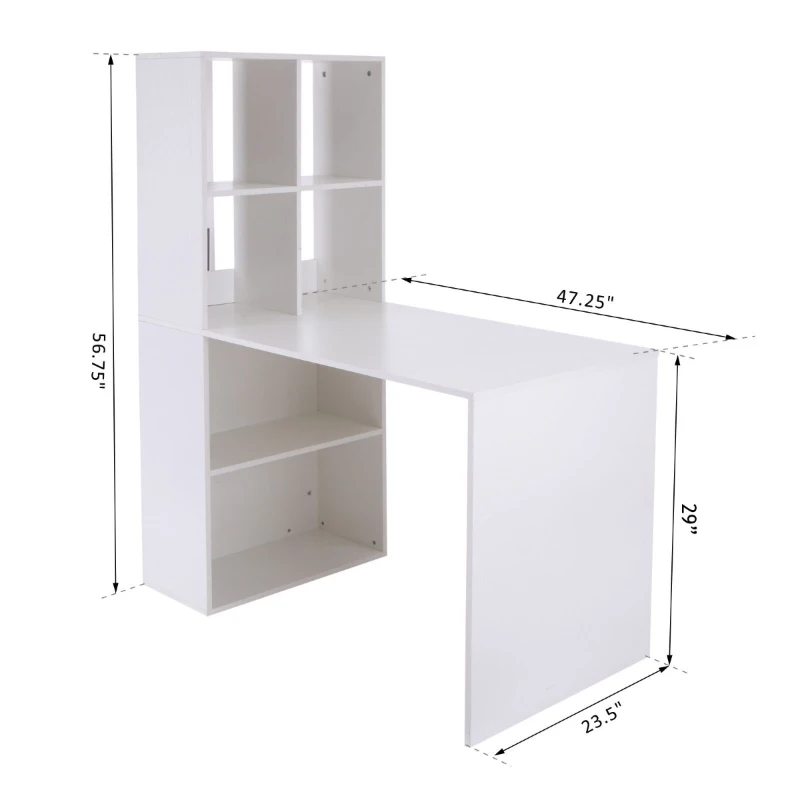 Vinsetto 57" Modern Space Saving Home Office Work Table Computer Desk and Bookcase Combo - White