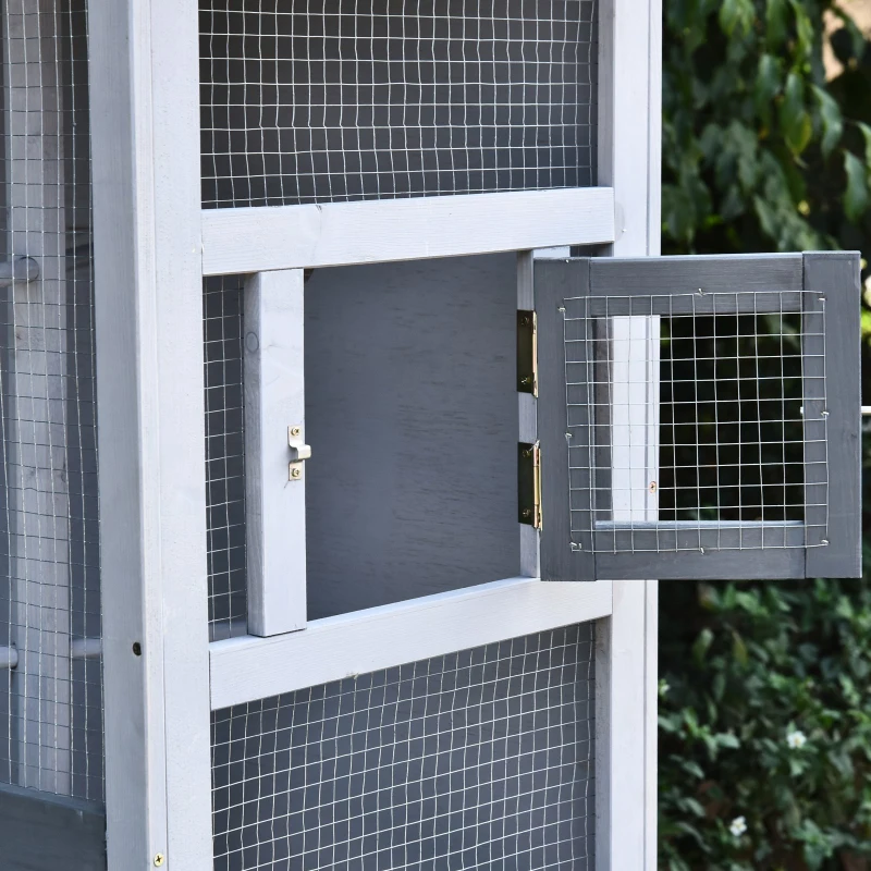 PawHut Outdoor Wooden Aviary Bird Cage Large Play House w/ Removable Bottom Tray - Grey