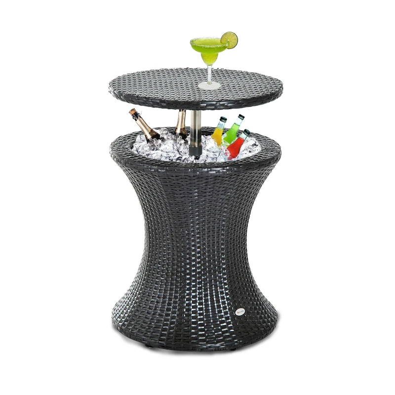 Outsunny Outdoor Patio Rattan Wicker Side Table Ice Bucket Cooler