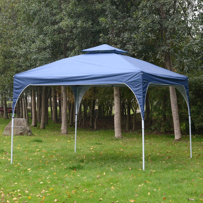 Outsunny 10' x 10' Easy Pop-Up Canopy Party Tent Canopy Shelter with 2-Tier Roof - Blue