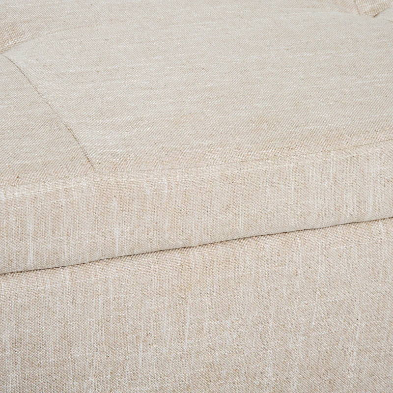 HOMCOM 42" Rectangular Storage Ottoman Bench, Linen Fabric Coffee Table Ottoman with Removable Tray for Living Room, Entryway, or Bedroom, Cream White