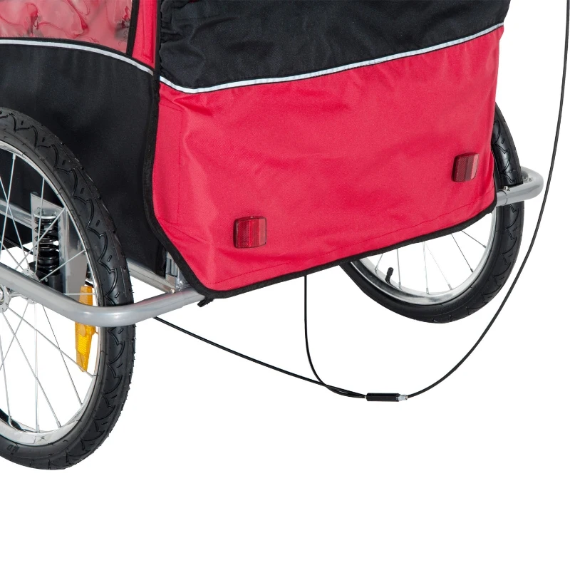 Aosom Elite Double Child Two-Wheel Bicycle Trailer with 2 Safety Harnesses - Red / Black