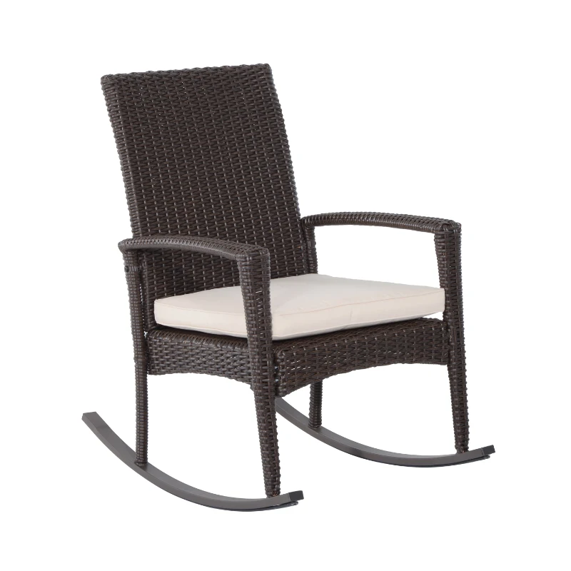 Outsunny 3 Piece Outdoor Rocking Chair and Tea Table Set - Coffee Brown/Beige