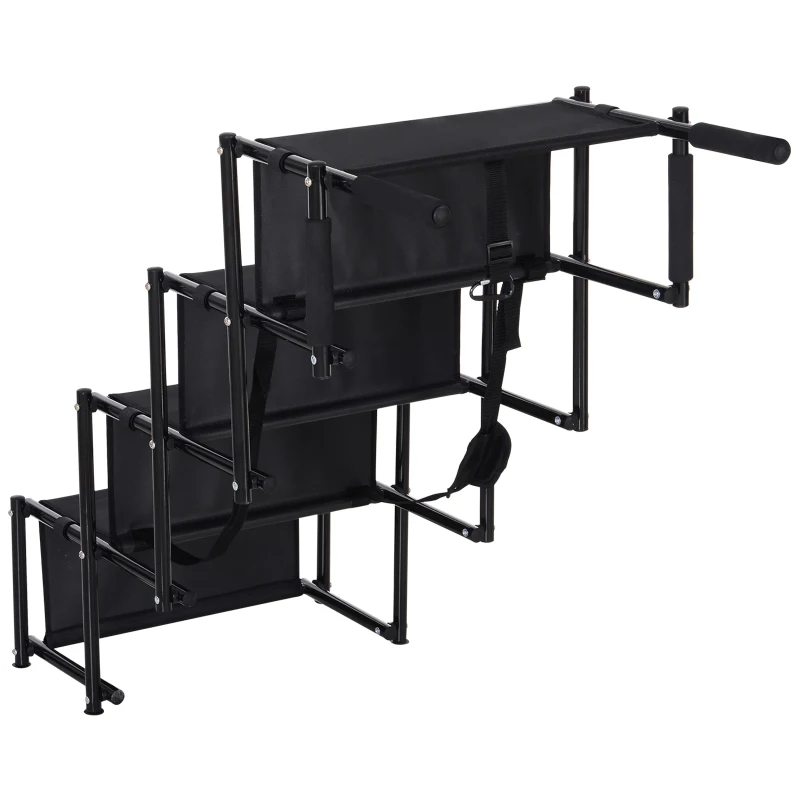 PawHut 30" 4-Step Metal Frame Oxford Fabric Folding Portable Pet Stairs for Dogs