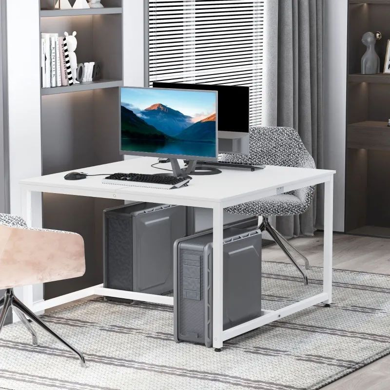 HOMCOM Two Person Computer Desk, 47 x 47" Extra Large Writing Study Desk, Double Workstation for Home Office, White