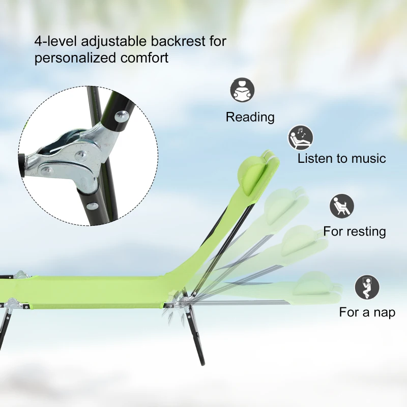 Outsunny Mesh Reclining Lounge Chair, Green - Lightweight & Portable Outdoor Recliner for Patio Relaxation