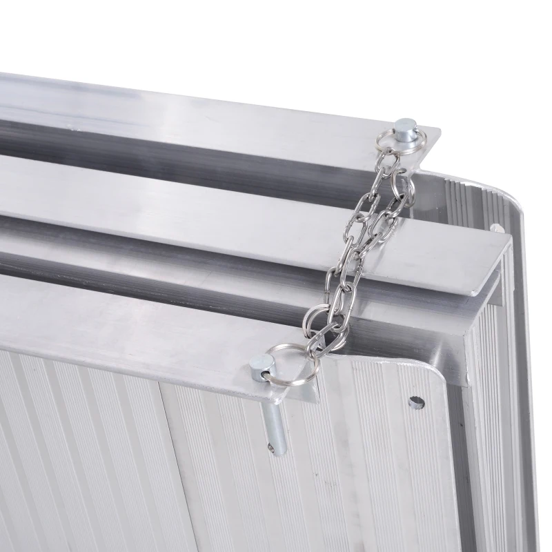 HomCom 10' Portable Tri-Fold Lightweight Aluminum Stair Doorway Entry Disability Ramp - Silver