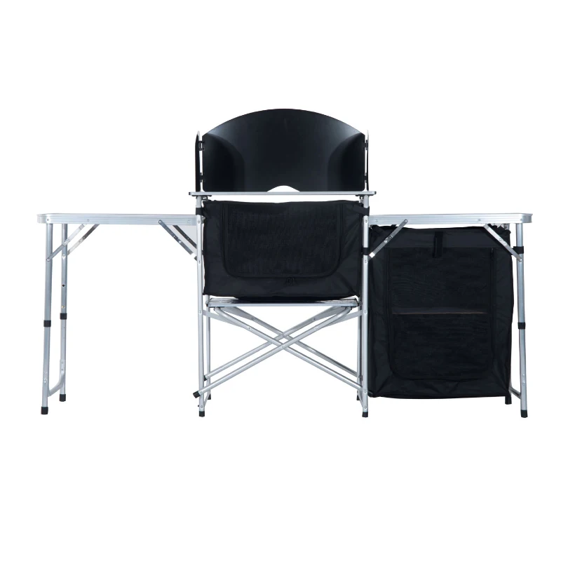 Outsunny 6' Aluminum Portable Fold-Up Camping Kitchen with Windscreen and 3 Enclosed Cupboards