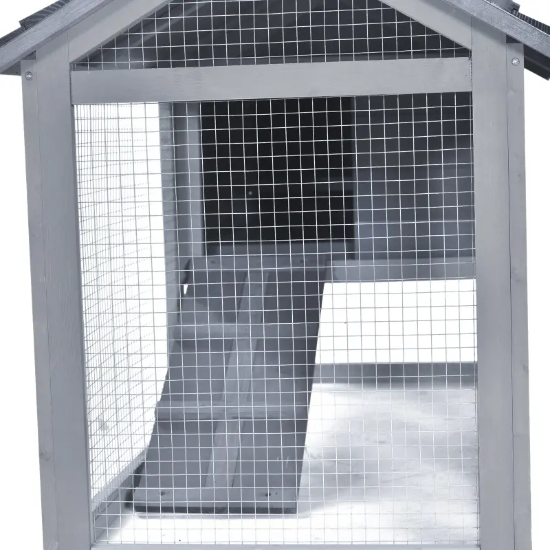 PawHut 59" Solid Wood Enclosed Outdoor Backyard Chicken Coop Kit with Nesting Box - Grey