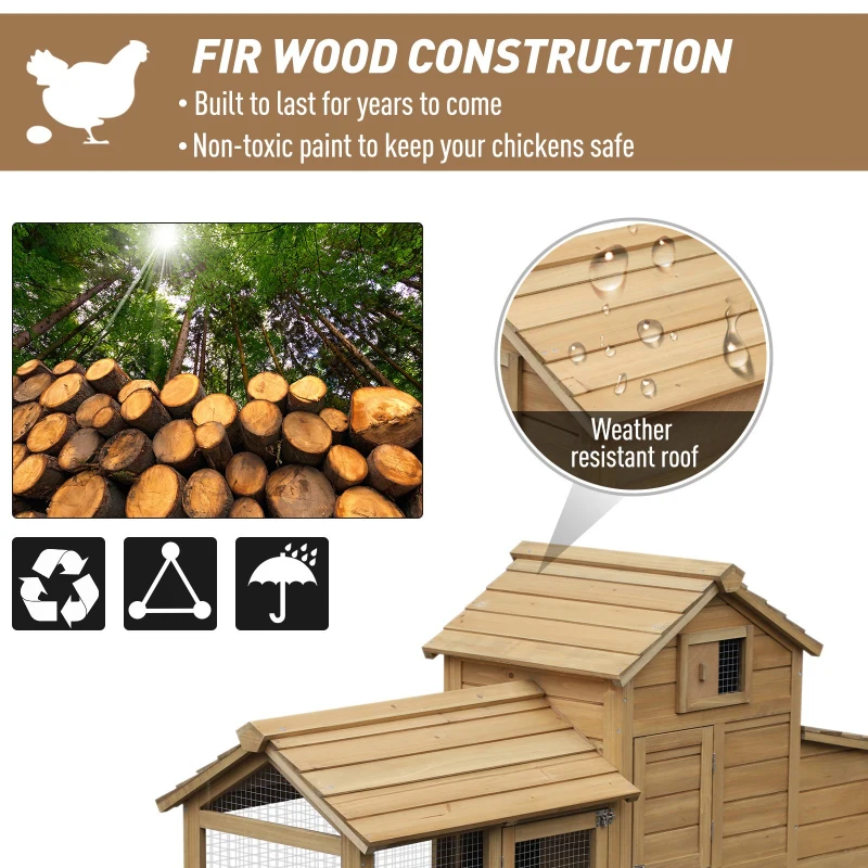 PawHut 59" Wooden Outdoor Hen House Small Animal Livestock Cage Enclosure with Run