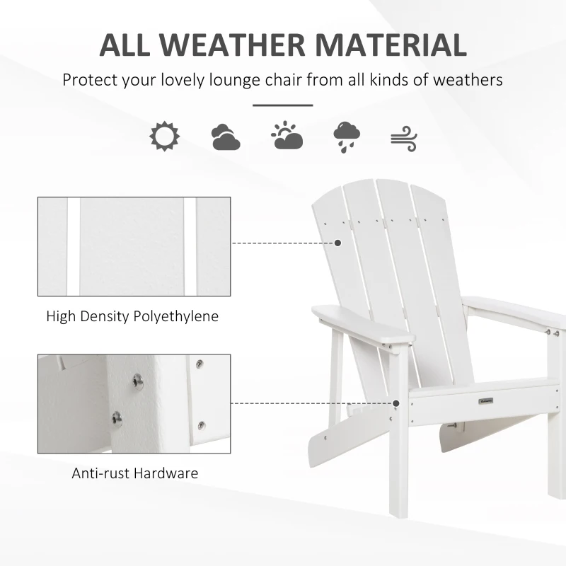 Outsunny Adirondack Chair, HDPE Fire Pit Chair, Weather Resistant Outdoor Chair for Patio, Garden, Backyard, Lawn, White