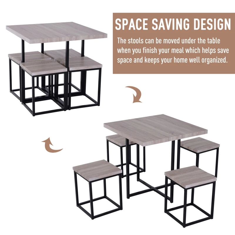 HomCom 5pcs Kitchen Dining Set Wood Bar Table Chair Stool Home Furniture