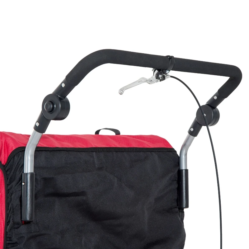 Aosom Elite Double Child Two-Wheel Bicycle Trailer with 2 Safety Harnesses - Red / Black