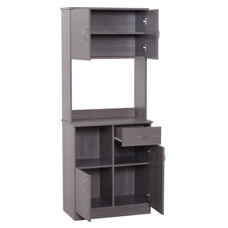 HomCom 70” Modern Free Standing Kitchen Pantry Storage Cabinet - Dark Grey Wood Grain