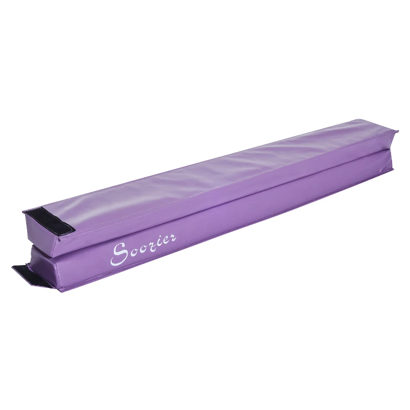 Soozier 8' Folding Stable PU Leather Gymnastics Floor Balance Beam - Purple