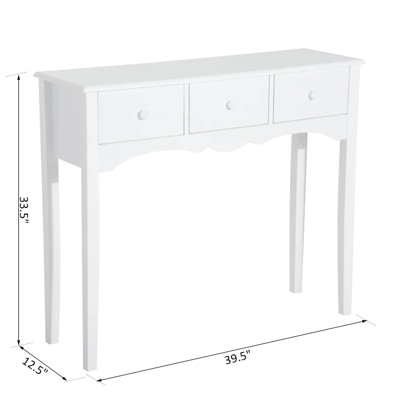 HomCom Narrow Wooden Front Entryway Wall Console Table 3 Drawers - White