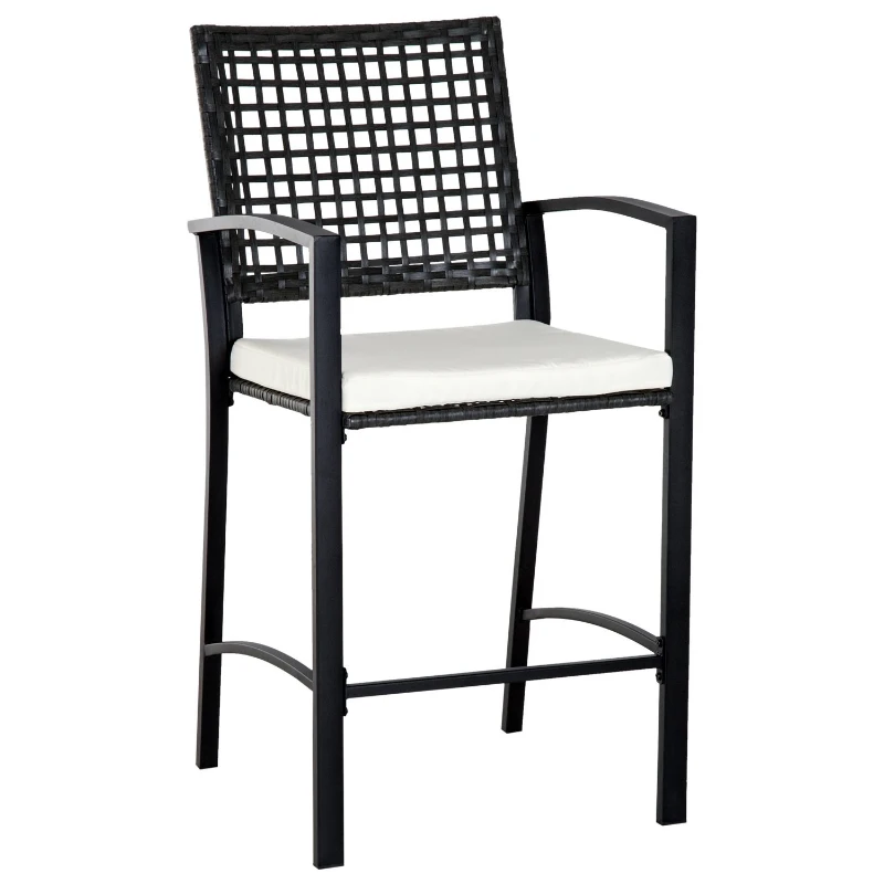 Outsunny 3pc Rattan Wicker Bistro Set, Outdoor Patio Bar Table and Chair Stool Garden Furniture