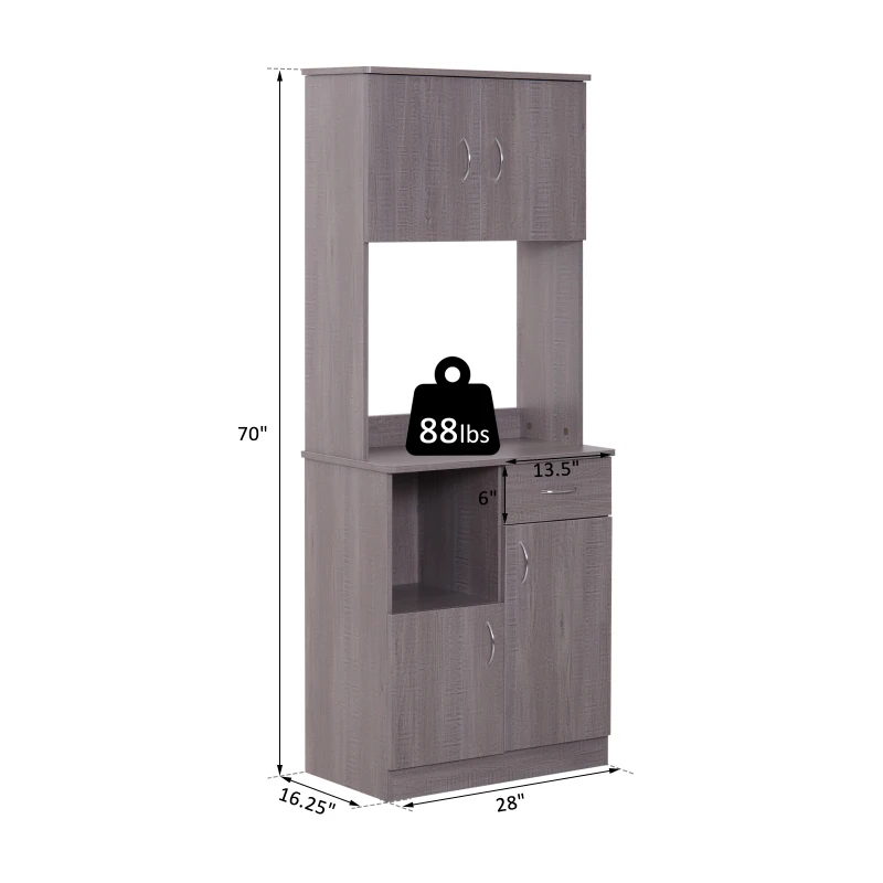 HomCom 70” Modern Free Standing Kitchen Pantry Storage Cabinet - Dark Grey Wood Grain