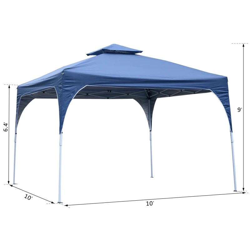 Outsunny 10' x 10' Easy Pop-Up Canopy Party Tent Canopy Shelter with 2-Tier Roof - Blue