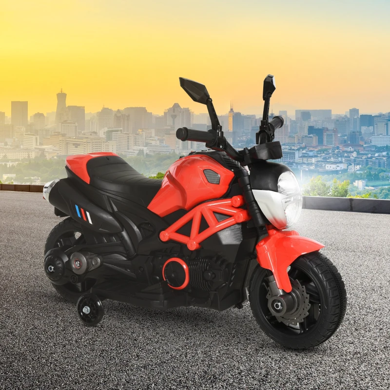 Aosom Electric Child Ride On Motorcycle 6V Battery Powered Motorbike with Training Wheels, for 3-8 Years Old Kids - Red