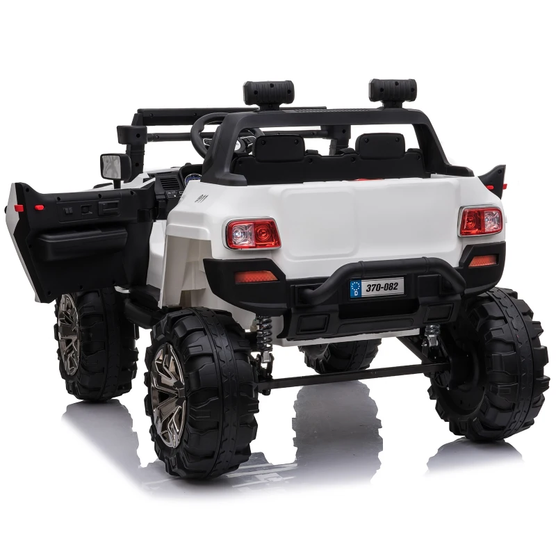Aosom 12V Ride On Car 2- Seat Police Truck w/ Remote Control & 3 Speeds & LED Light Bar and Audio Input - White