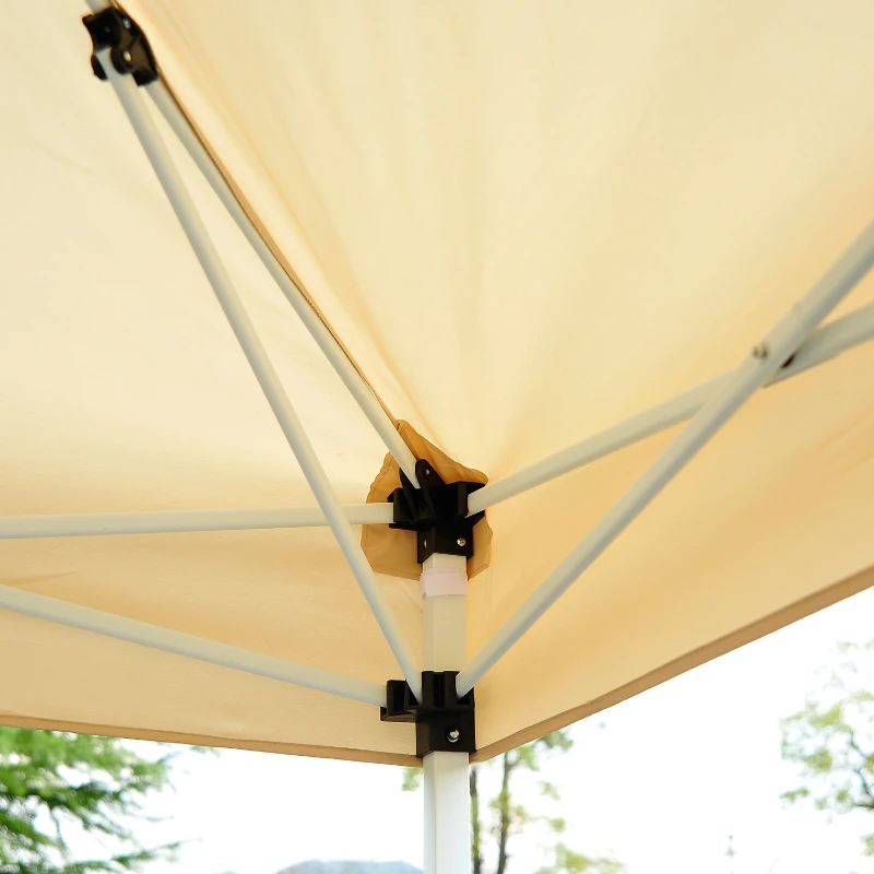 9.7' Square Outdoor Pop-Up Party Tent Patio Gazebo with Netting & Shade Canopy, Tan - Ideal for Gatherings & Events