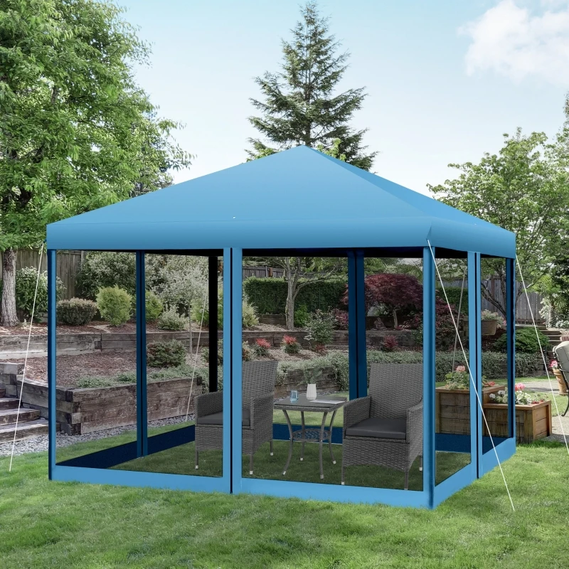Outsunny 10' x 10' Pop Up Canopy Tent with Netting, Instant Gazebo, Ez up Screen House Room with Carry Bag, Height Adjustable, for Outdoor, Garden, Patio, Light Blue