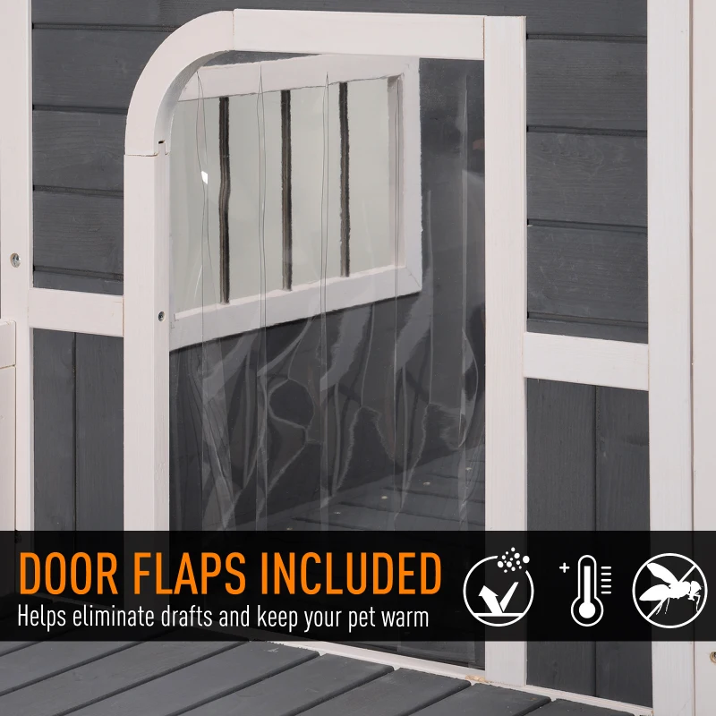 PawHut Large Wooden Dog House, Grey - Spacious Shelter for Pets, Perfect for Porch or Deck, 59" L