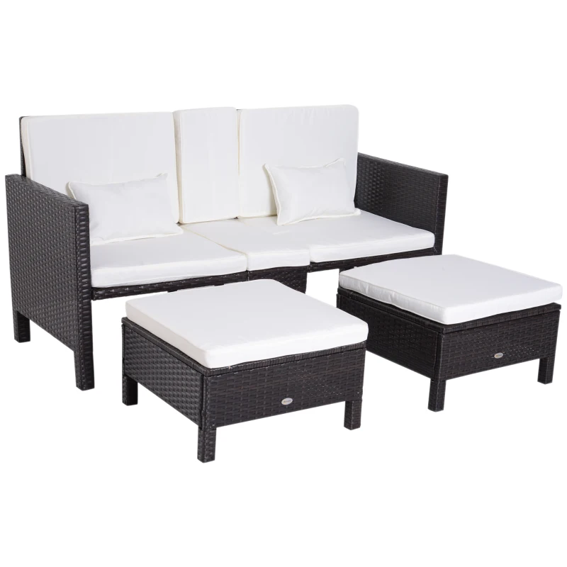 Outsunny 3 Piece Loveseat and Nested Ottoman Outdoor Furniture Set with Adjustable Armrest