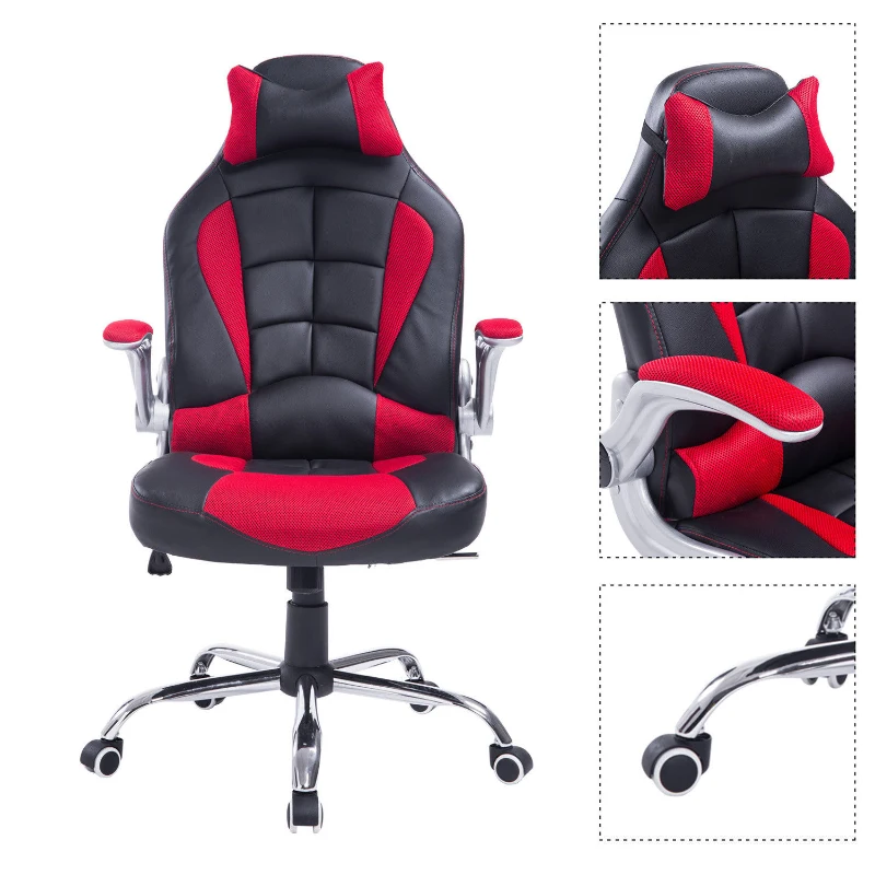HomCom High Back Racing Style Ergonomic Gaming Chair With Armrest, Lumbar And Head Support - Red / Black