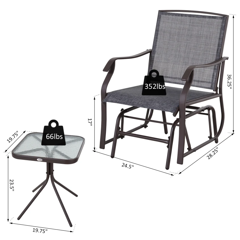 Outsunny 3-Piece Outdoor Rocking Chair and Table Set, Sling Fabric Glider for Patio, Garden Relaxation